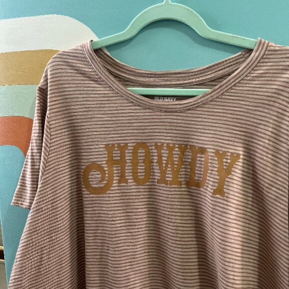 "howdy" striped tan t-shirt (size 3XL upcycled) - Picture 2 of 5